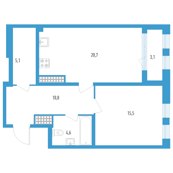 2 ккв (Евро) 58,3 м²