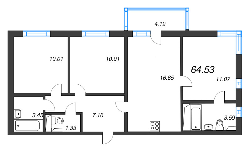 4 ккв (Евро) 64,5 м²