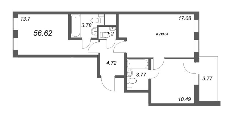 3 ккв (Евро) 56,6 м²