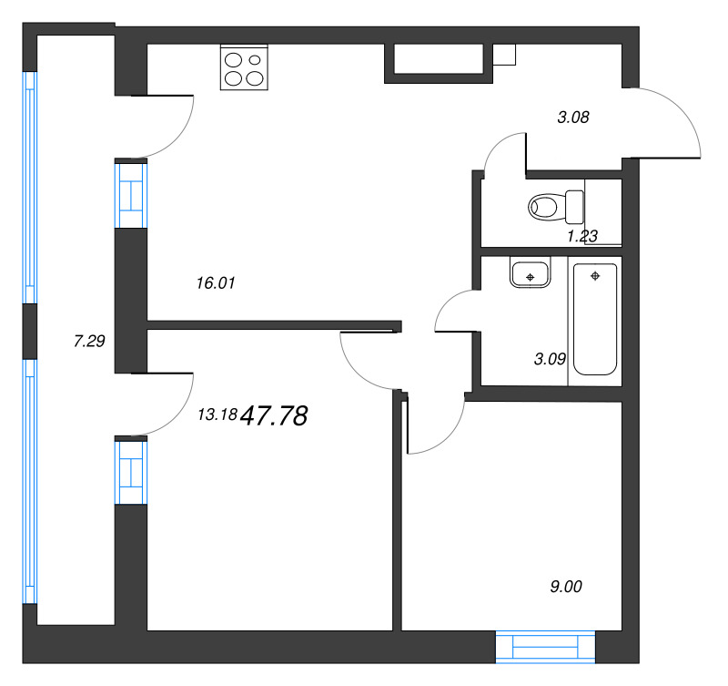 3 ккв (Евро) 47,8 м²