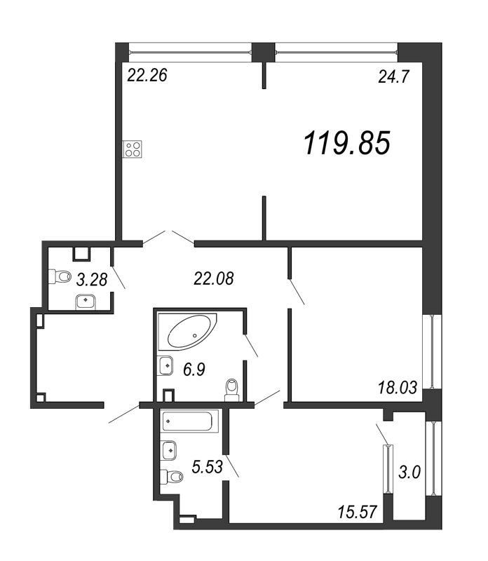 3 ккв (Евро) 119,9 м²