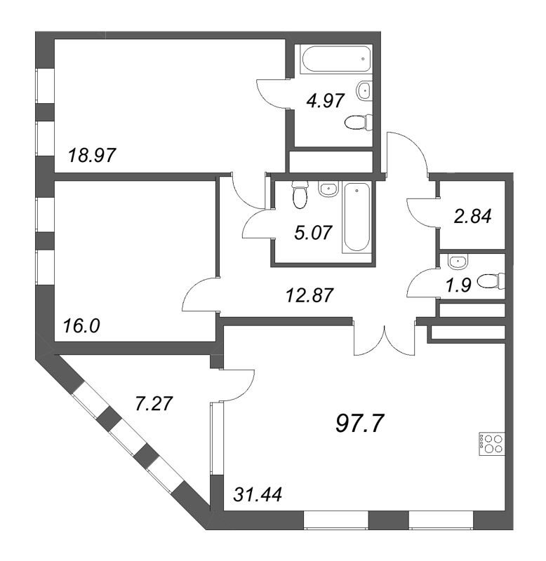 3 ккв (Евро) 97,7 м²