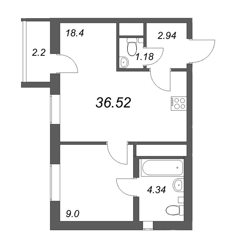 2 ккв (Евро) 36,5 м²