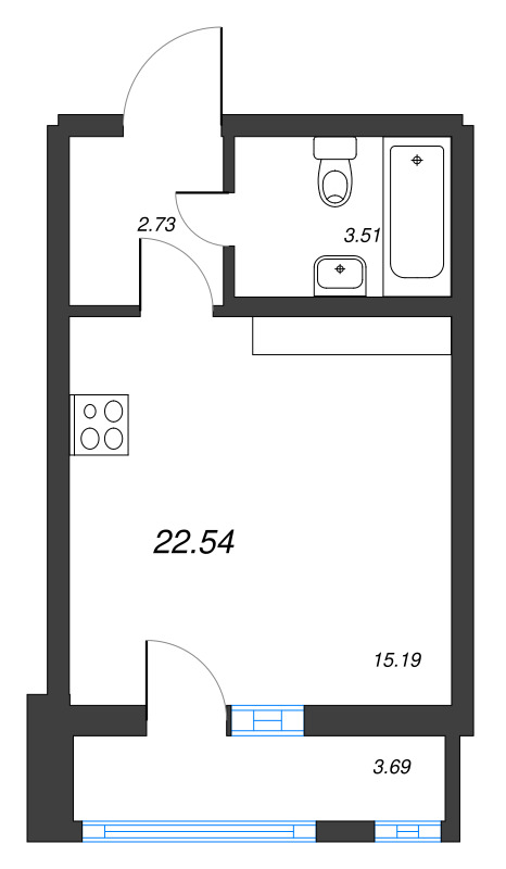 Студия 22,5 м²
