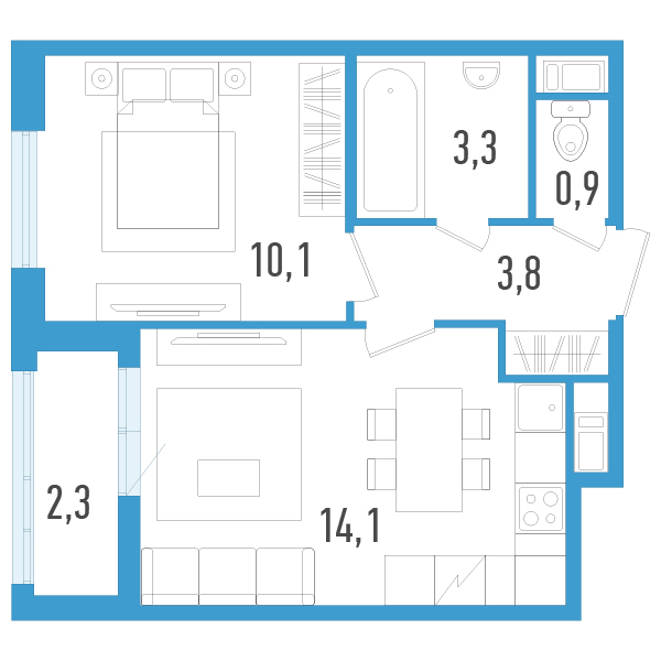 1 ккв 33,4 м²