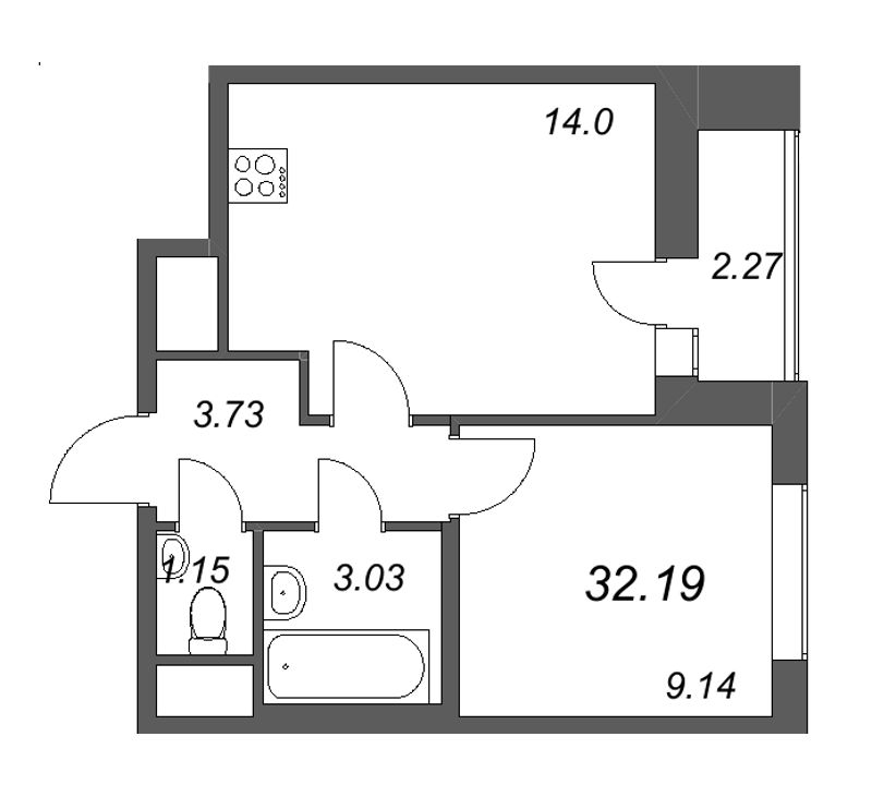 1 ккв 32,2 м²