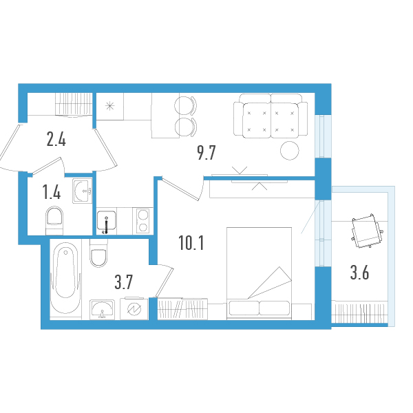 1 ккв 28,4 м²