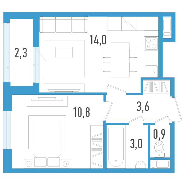 1 ккв 33,5 м²