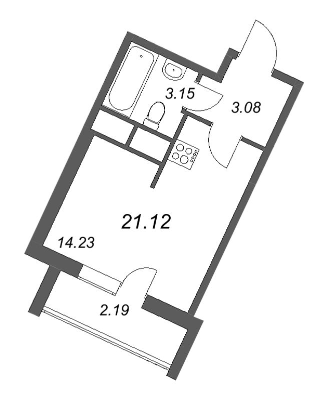 Студия 21,1 м²