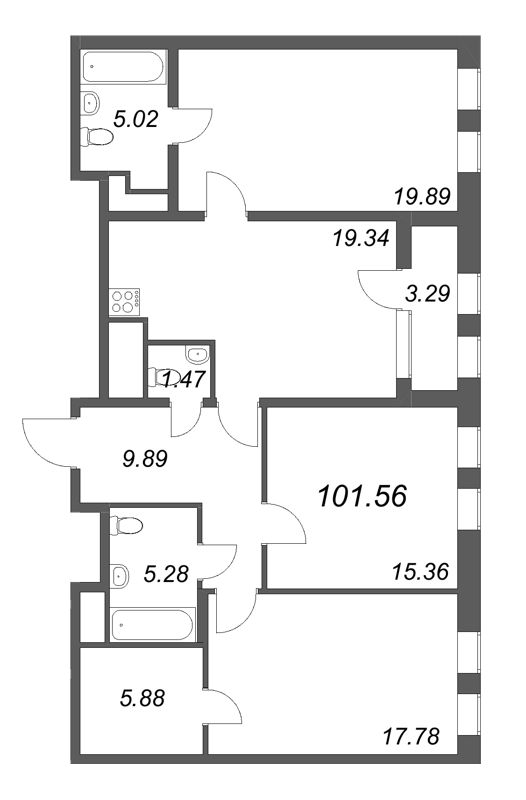 4 ккв (Евро) 101,7 м²