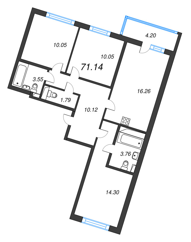 4 ккв (Евро) 71,1 м²