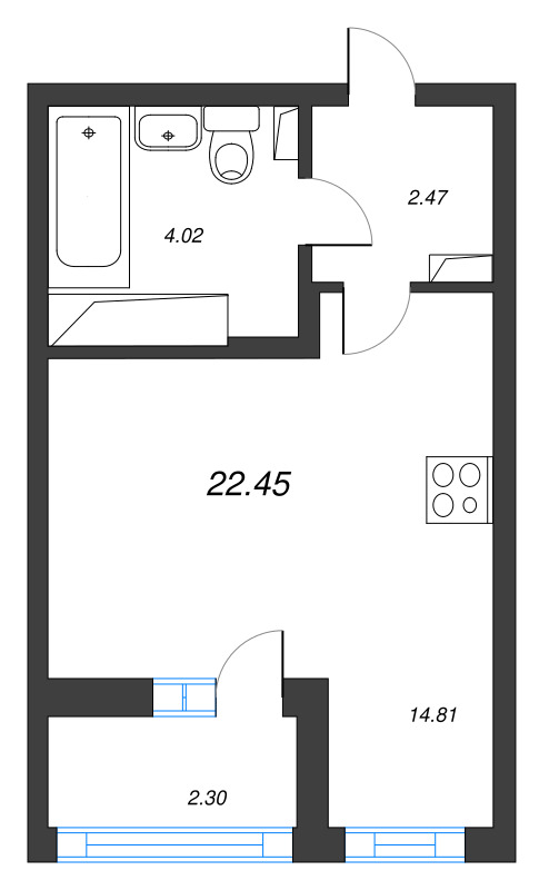 Студия 22,5 м²