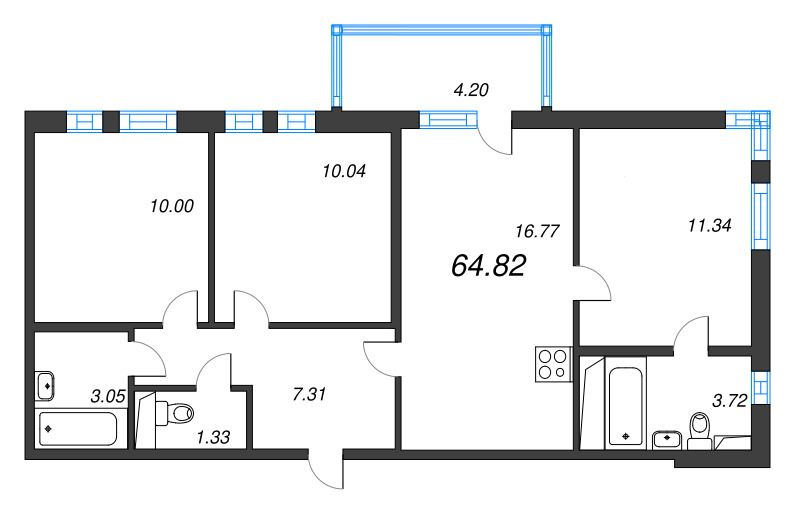 4 ккв (Евро) 64,8 м²
