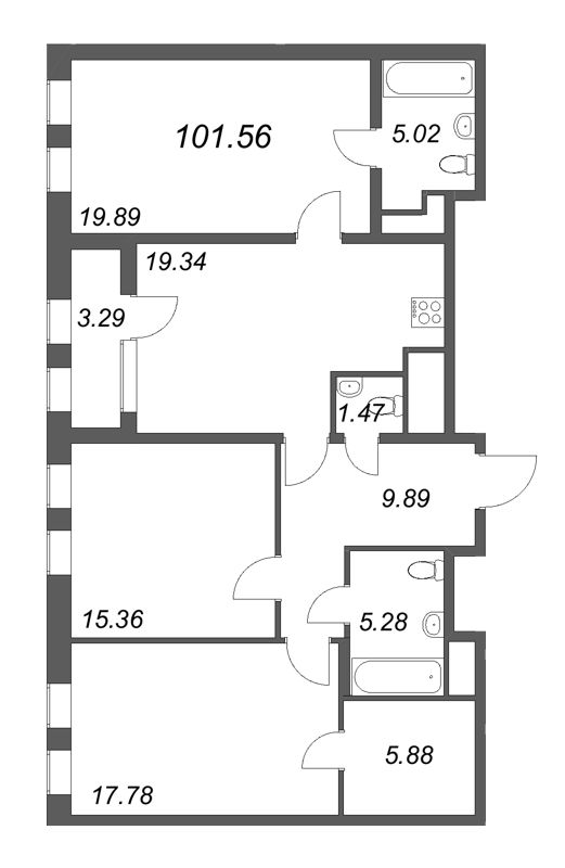 4 ккв (Евро) 101,6 м²