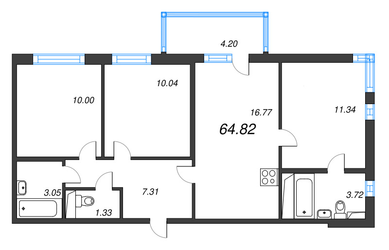 4 ккв (Евро) 64,8 м²