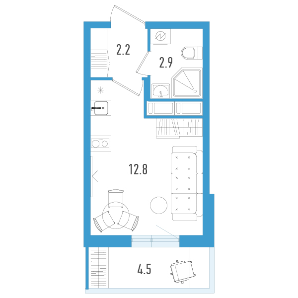 Студия 19,3 м²
