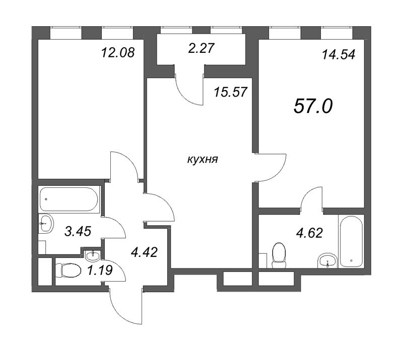 3 ккв (Евро) 57 м²