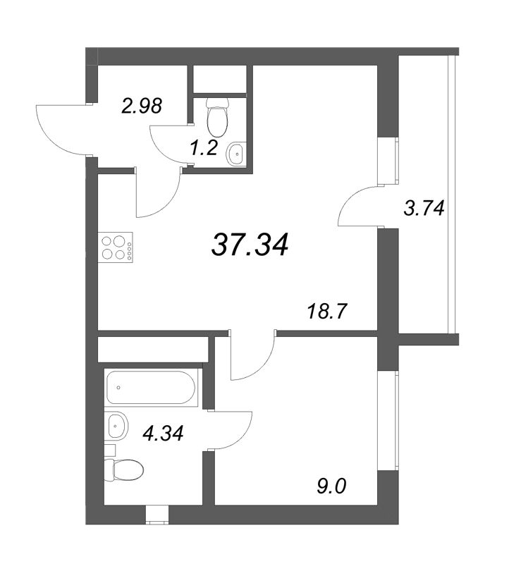 2 ккв (Евро) 37,3 м²