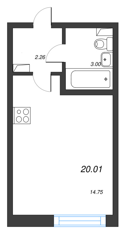 Студия 20 м²