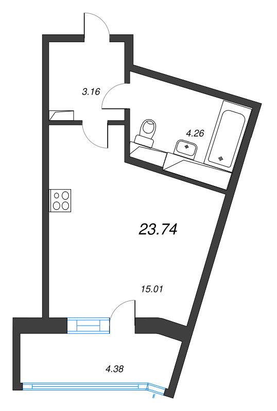 Студия 23,7 м²
