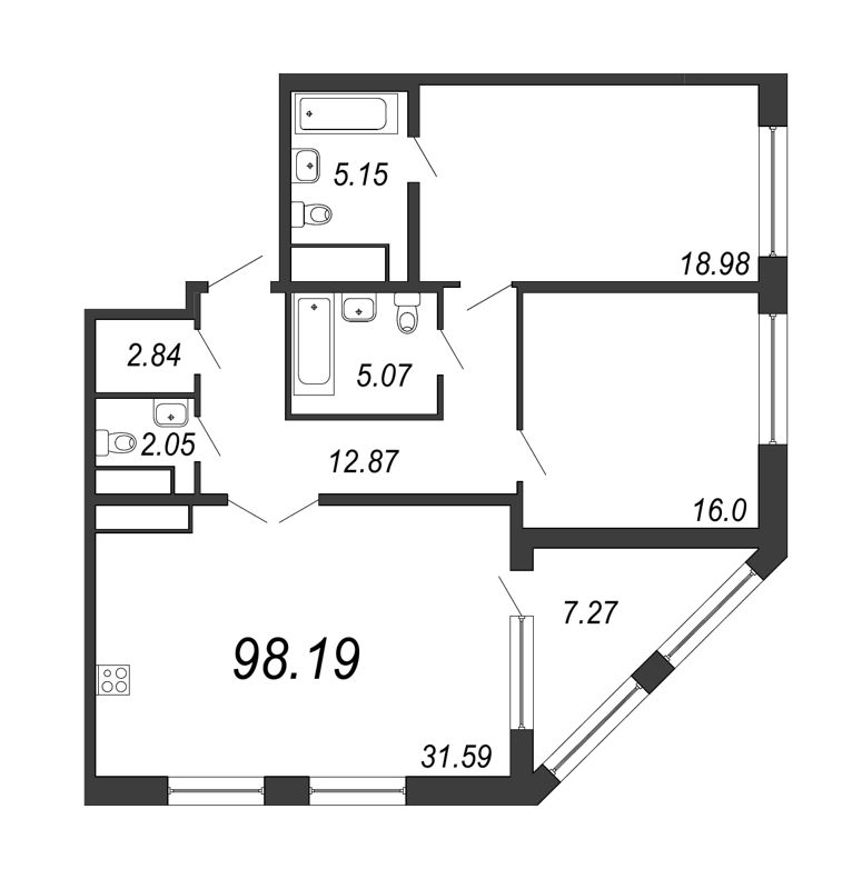 3 ккв (Евро) 98,2 м²