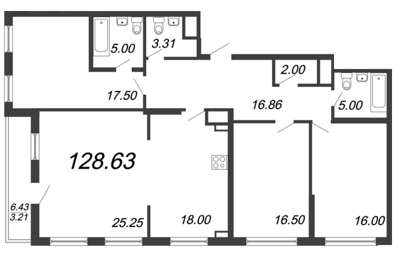 4 ккв (Евро) 128,2 м²