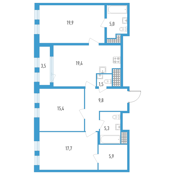 4 ккв (Евро) 101,7 м²