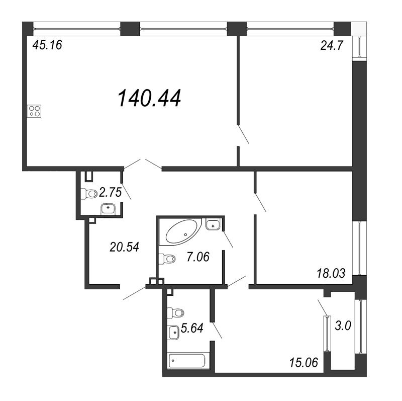4 ккв (Евро) 140,4 м²
