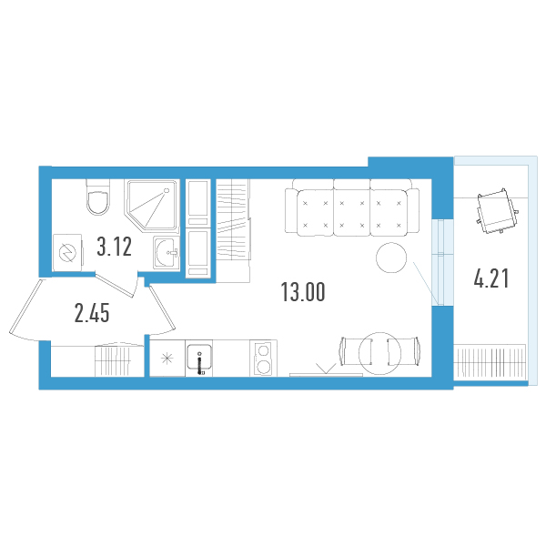 Студия 19,5 м²