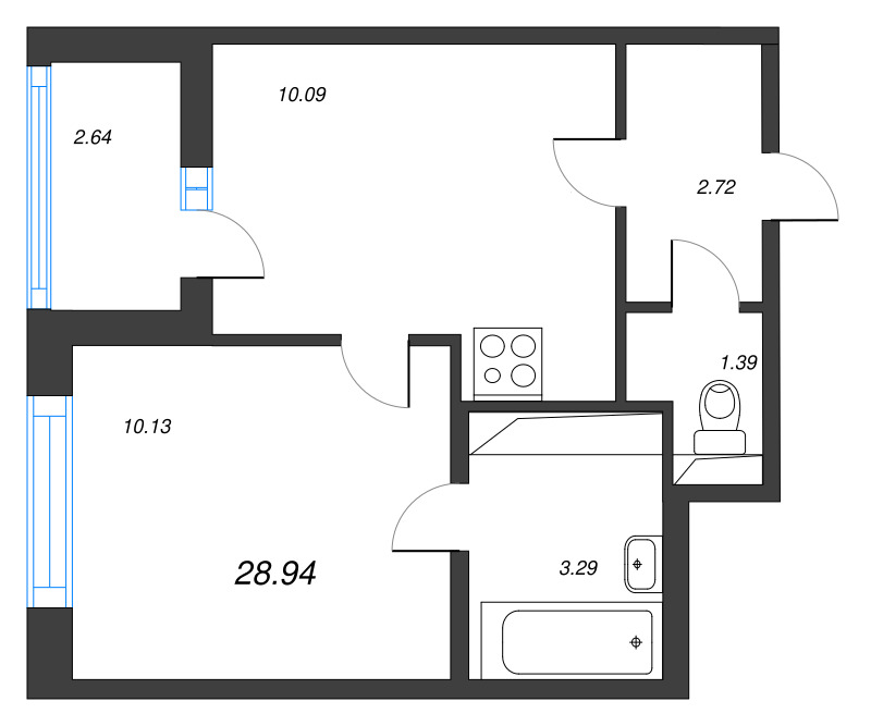 1 ккв 28,9 м²