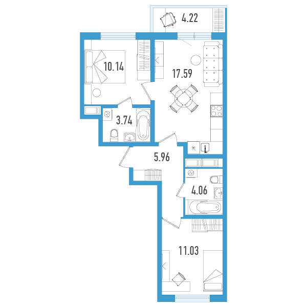 3 ккв (Евро) 52,7 м²