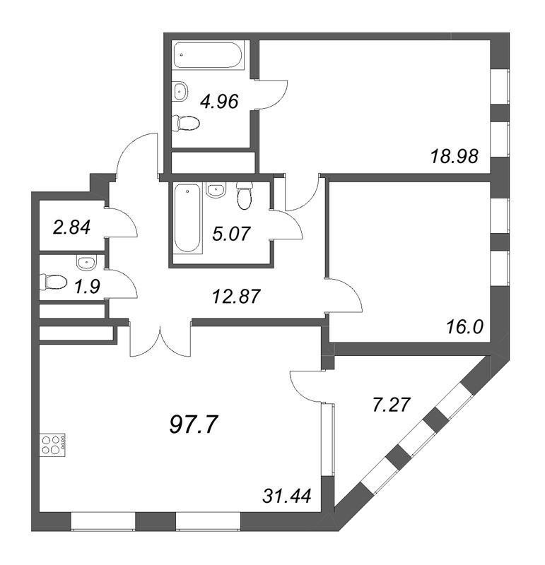 3 ккв (Евро) 97,7 м²