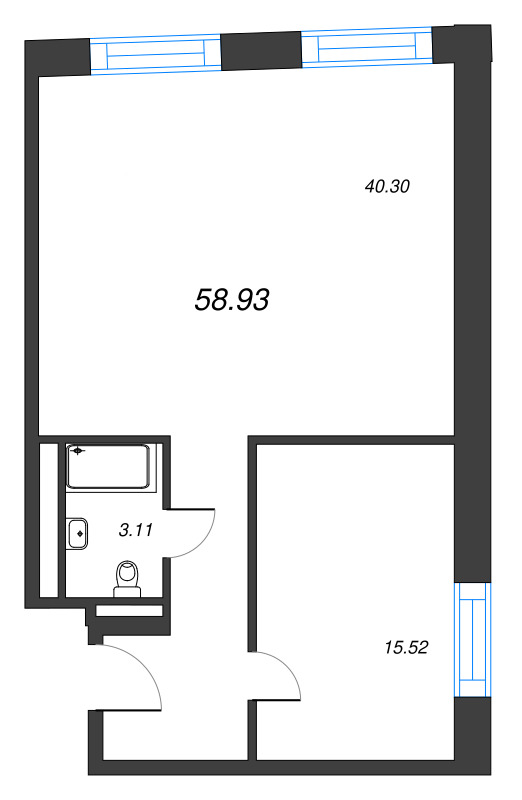 2 ккв (Евро) 58,9 м²