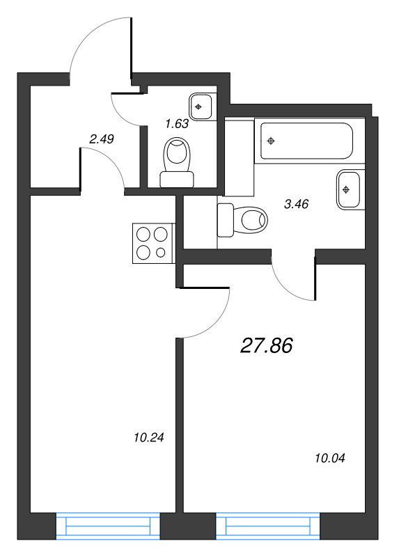 1 ккв 27,9 м²
