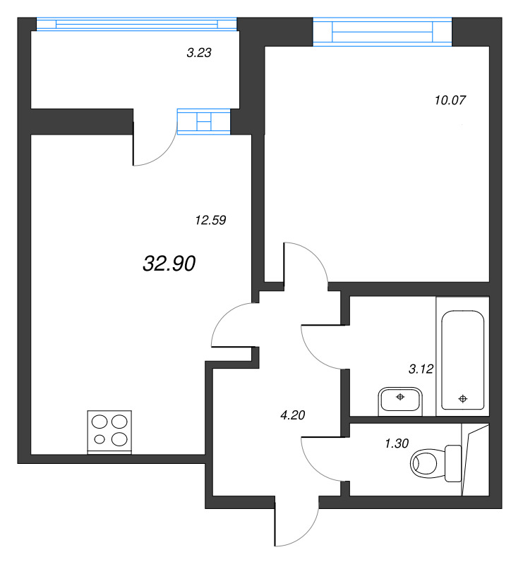 1 ккв 32,9 м²