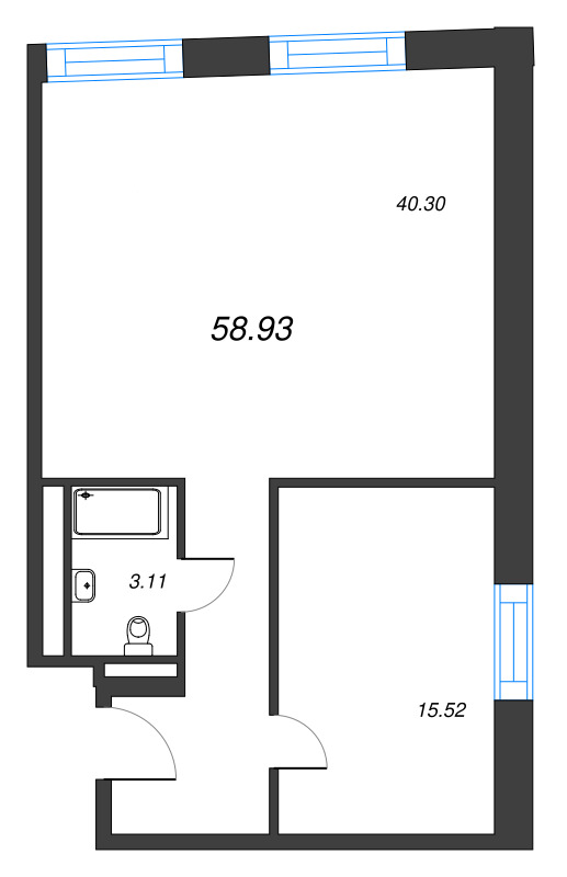 2 ккв (Евро) 58,9 м²