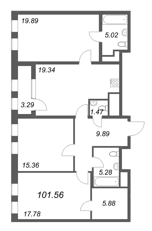4 ккв (Евро) 101,4 м²
