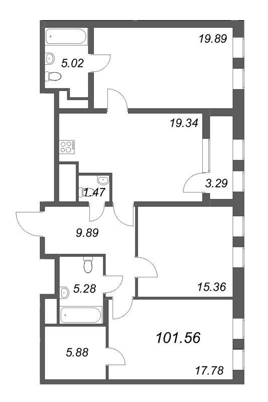 4 ккв (Евро) 101,6 м²