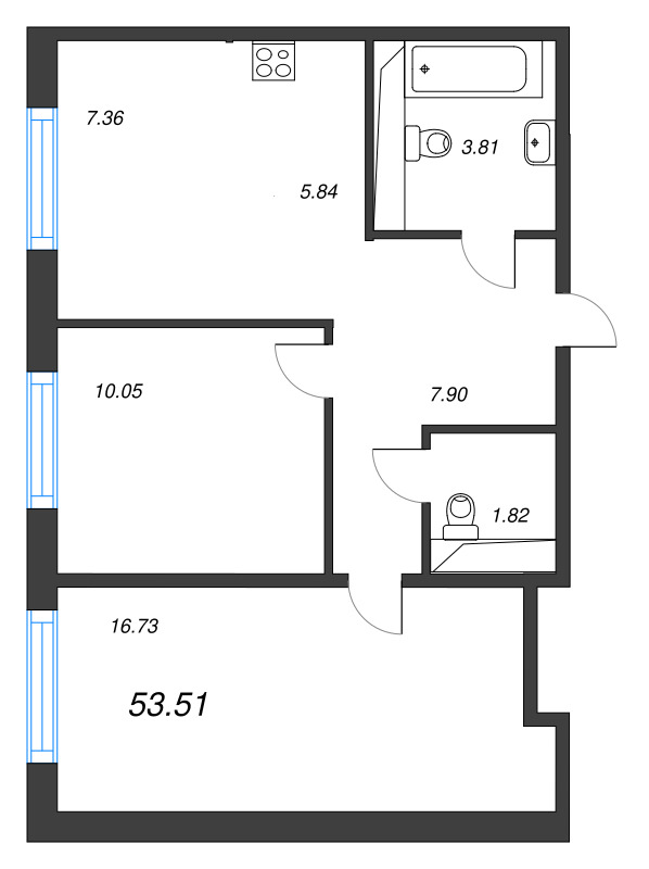 2 ккв 53,5 м²