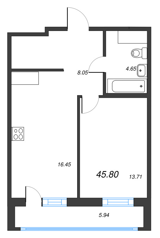 2 ккв (Евро) 45,8 м²
