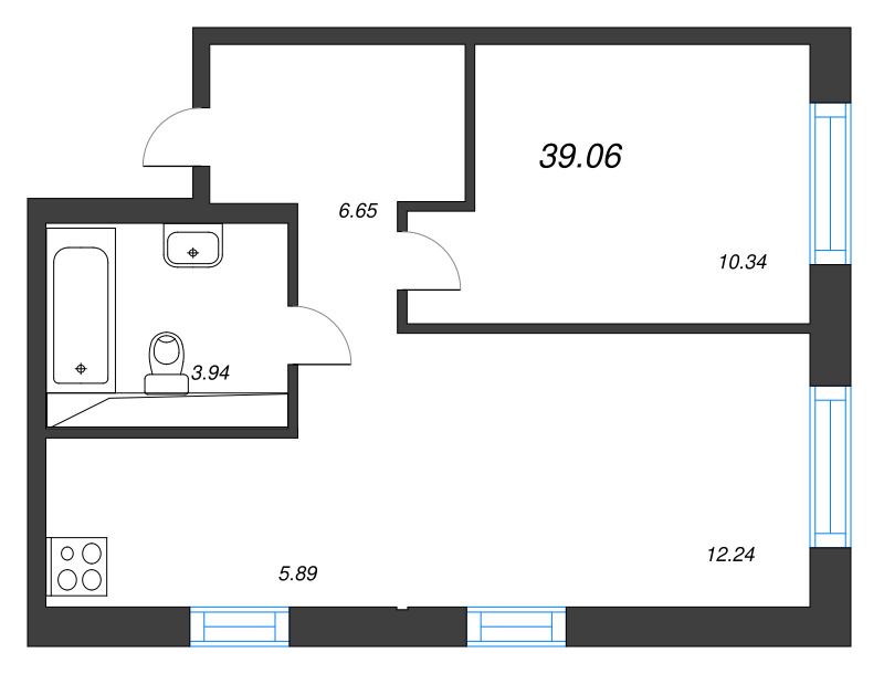 2 ккв (Евро) 39,1 м²