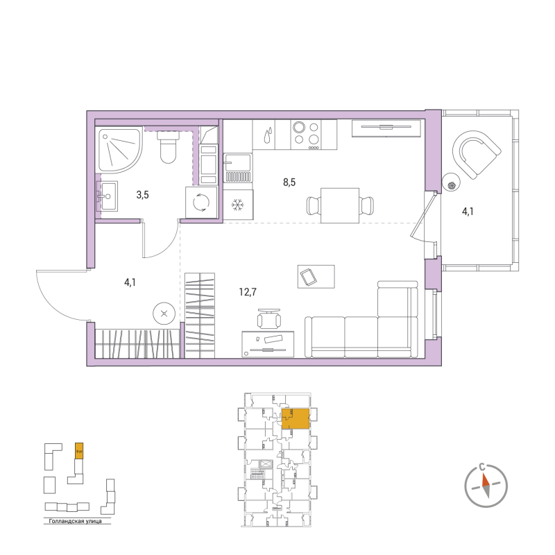 Студия 30 м²
