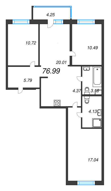 4 ккв (Евро) 77 м²