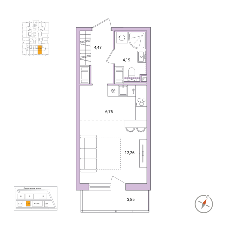 Студия 28,8 м²