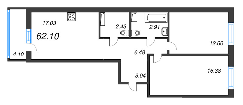 3 ккв (Евро) 62,1 м²