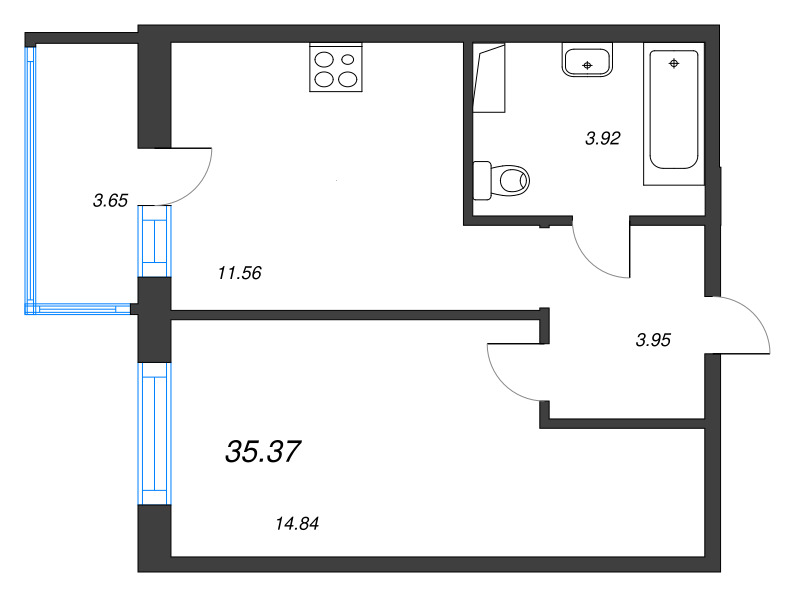 1 ккв 35,4 м²