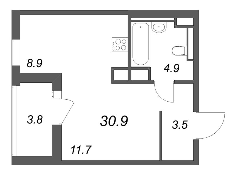 Студия 30,9 м²