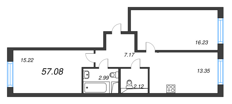 2 ккв 57,1 м²