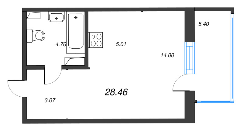Студия 28,5 м²