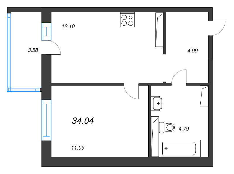 1 ккв 34 м²